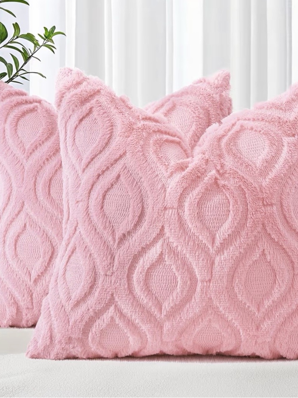 Soft Pink Textured Throw Pillow Covers- Set of 2